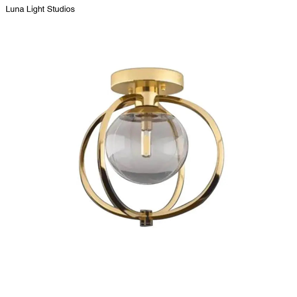 Modern Gold Metal Semi Flush Mount Ceiling Light For Bedroom With Clear Glass Shade