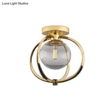 Modern Gold Metal Semi Flush Mount Ceiling Light For Bedroom With Clear Glass Shade