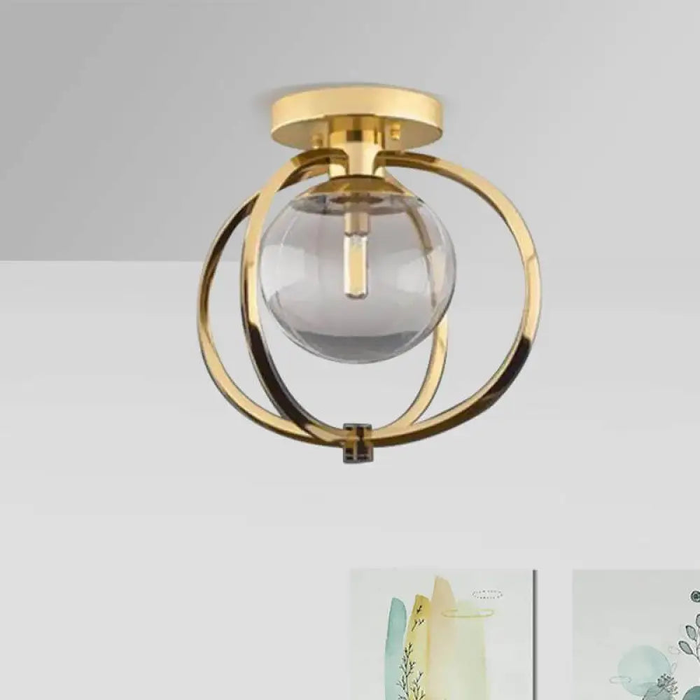 Modern Gold Metal Semi Flush Mount Ceiling Light For Bedroom With Clear Glass Shade