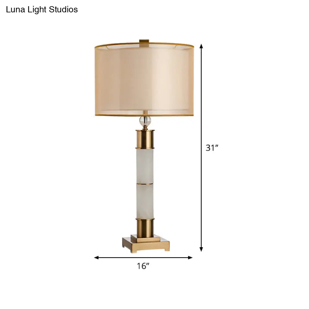 Modern Gold Metal Table Lamp: Fabric Drum Nightstand Lighting For Living Room