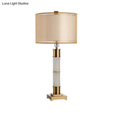 Modern Gold Metal Table Lamp: Fabric Drum Nightstand Lighting For Living Room