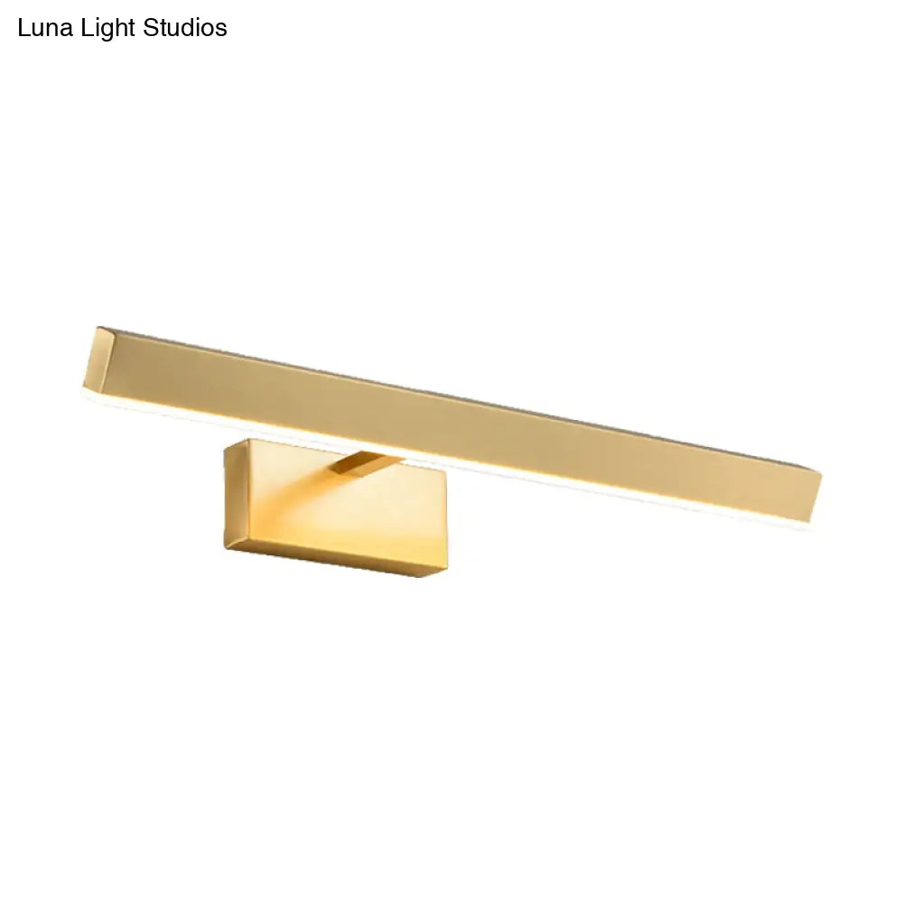 Modern Gold Metallic Led Wall Lamp Slim Rectangle Vanity Lighting