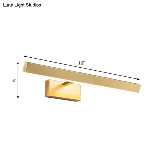 Modern Gold Metallic Led Wall Lamp Slim Rectangle Vanity Lighting