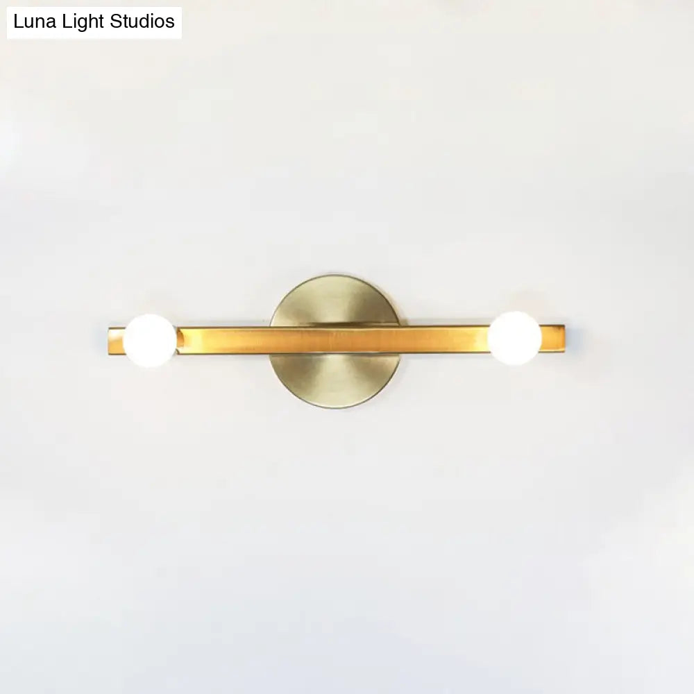 Modern Gold Metallic Linear Sconce Light With 2 Bulbs Wall Mounted Vanity Lamp Fixture