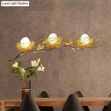 Modern Gold Nest Island Pendant Chandelier With Bird Decor - 3 Head Metal Lighting