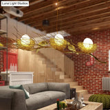 Modern Gold Nest Island Pendant Chandelier With Bird Decor - 3 Head Metal Lighting