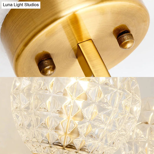 Modern Gold Orb Wall Sconce With Clear Grid Glass And Clean-Lined Arm For Hallway