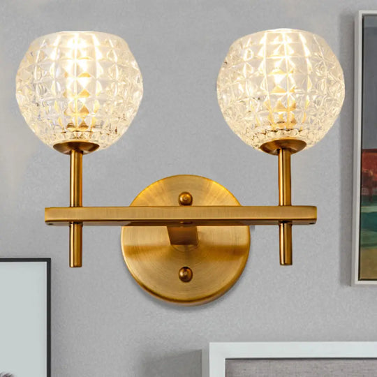 Modern Gold Orb Wall Sconce With Clear Grid Glass And Clean-Lined Arm For Hallway 2 /