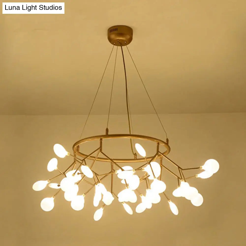 Modern Gold Orbicular Led Ceiling Pendant Light With Firefly Acrylic Chandelier Shade