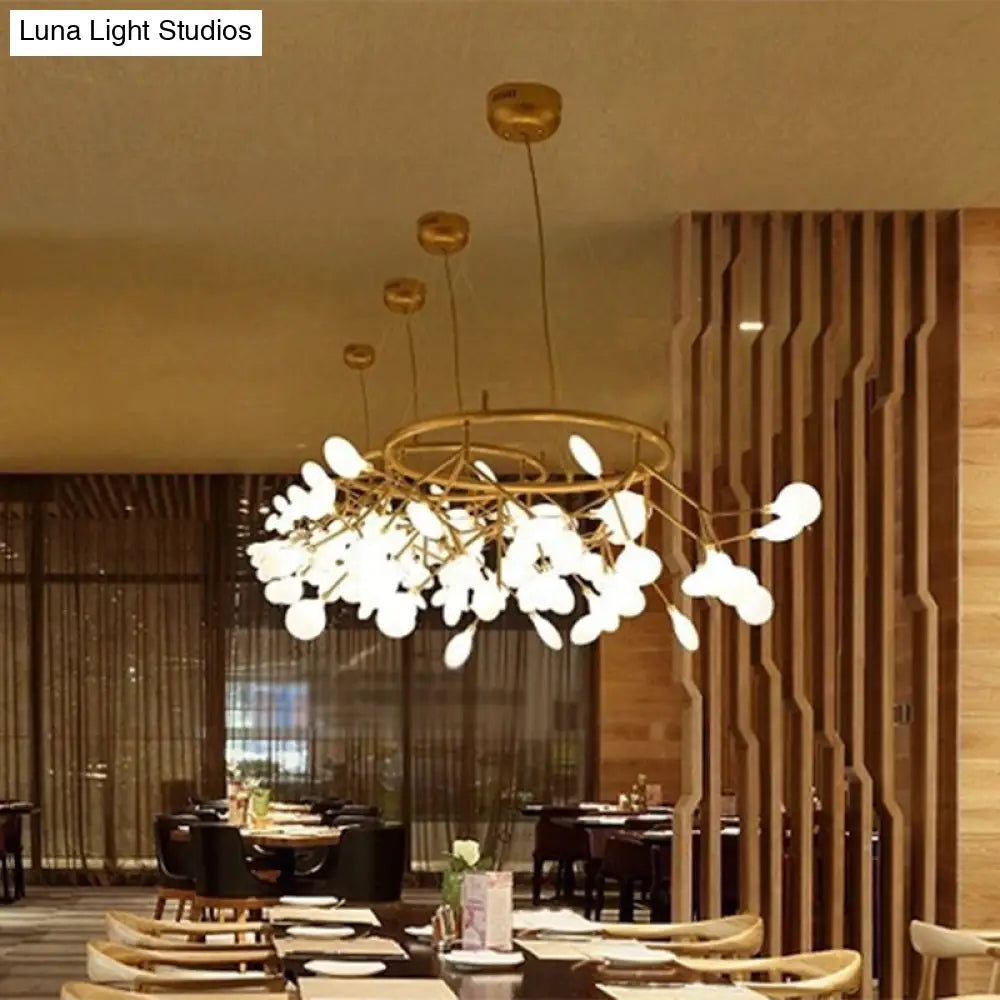 Modern Gold Orbicular Led Ceiling Pendant Light With Firefly Acrylic Chandelier Shade