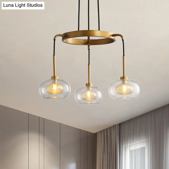 Modern Gold Oval Chandelier With 3 Lights Clear Glass And Led Pendant Fixture