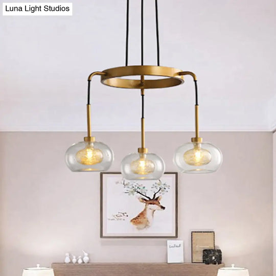 Modern Gold Oval Chandelier With 3 Lights Clear Glass And Led Pendant Fixture