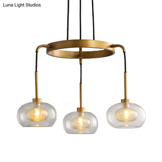 Modern Gold Oval Chandelier With 3 Lights Clear Glass And Led Pendant Fixture