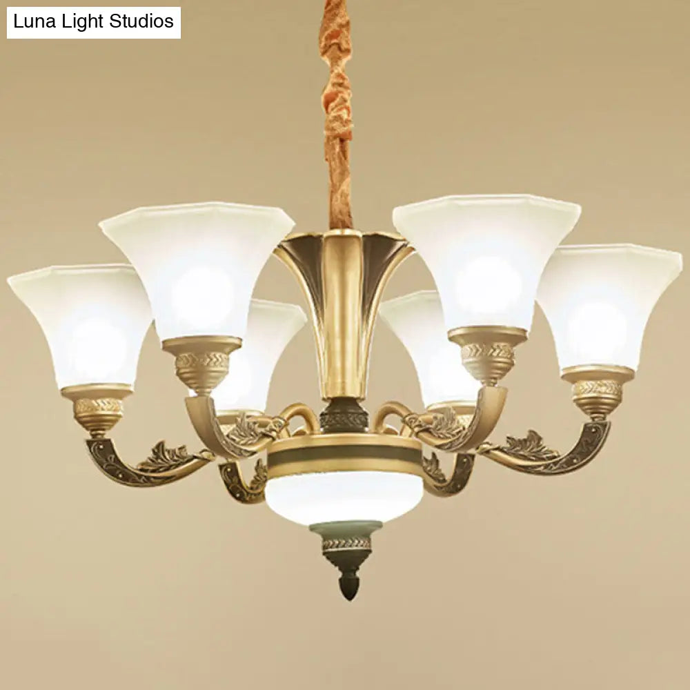 Gold Paneled Bell Chandelier With Opaline Frosted Glass Shade - Modern Pendant Lamp 6 /