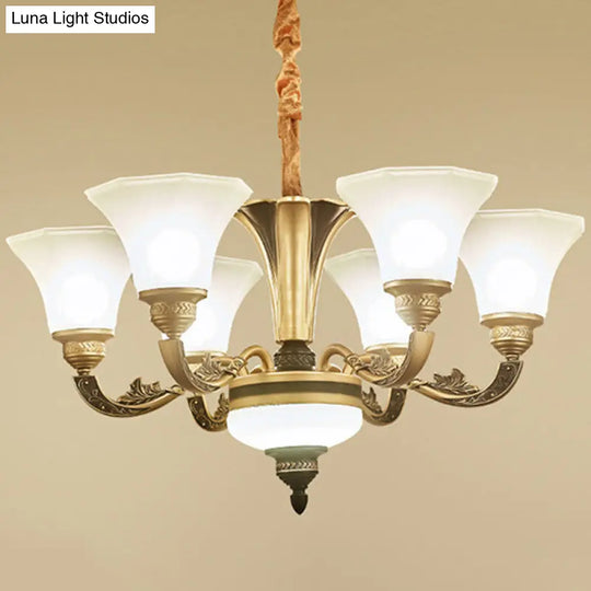 Gold Paneled Bell Chandelier With Opaline Frosted Glass Shade - Modern Pendant Lamp 6 /