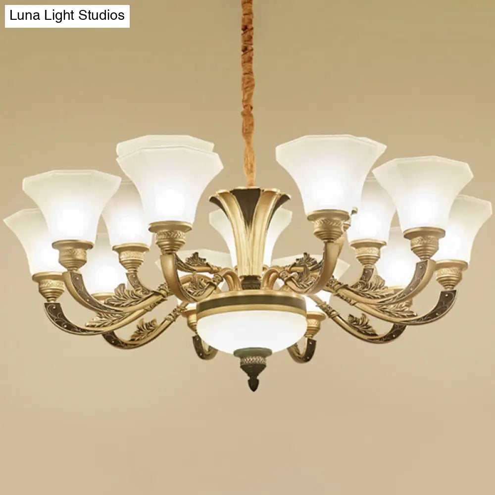 Gold Paneled Bell Chandelier With Opaline Frosted Glass Shade - Modern Pendant Lamp