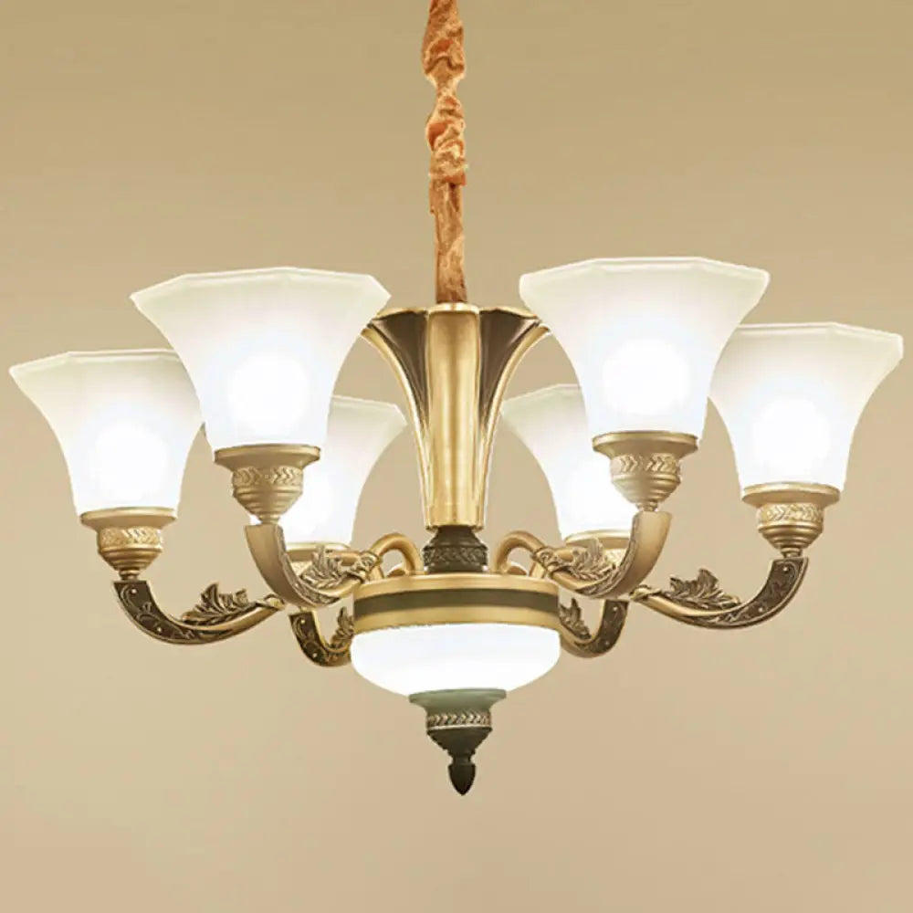 Modern Gold Panel Bell Pendant Chandelier With Opaline Frosted Glass Shade 6 /