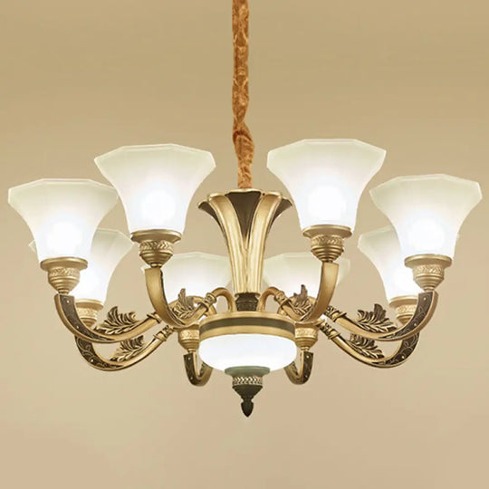 Modern Gold Panel Bell Pendant Chandelier With Opaline Frosted Glass Shade 8 /