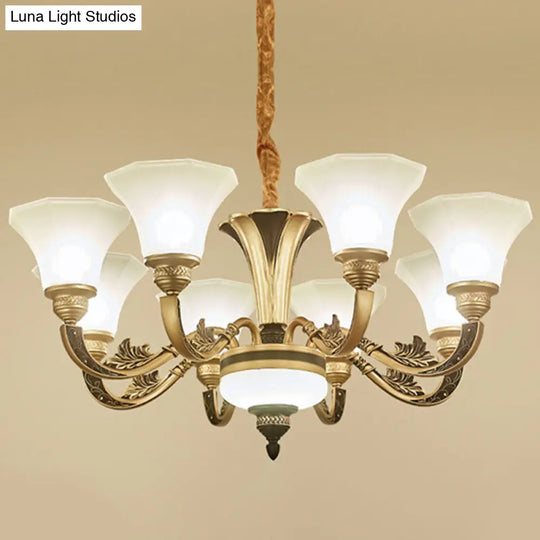 Gold Paneled Bell Chandelier With Opaline Frosted Glass Shade - Modern Pendant Lamp 8 /