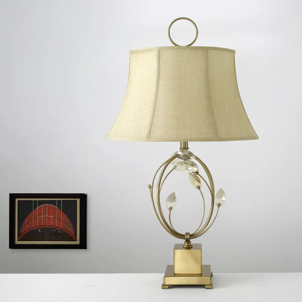 Modern Gold Paneled Bell Table Lamp With Fabric Shade - Small Desk Light