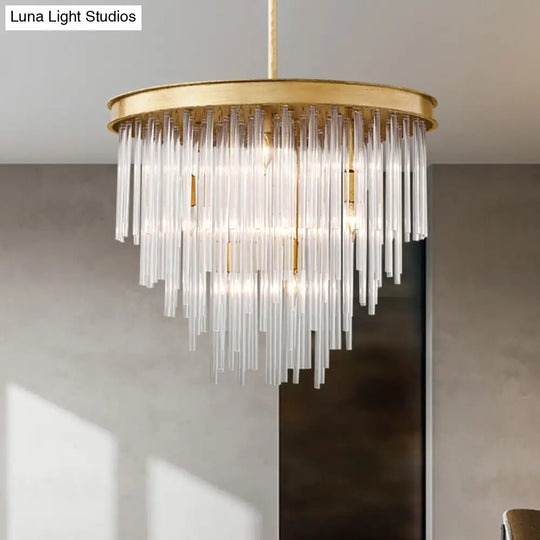 Modern Gold Pendant Chandelier Light With Tiered Clear Crystal Shade - 6/8 Bulb Restaurant Fixture