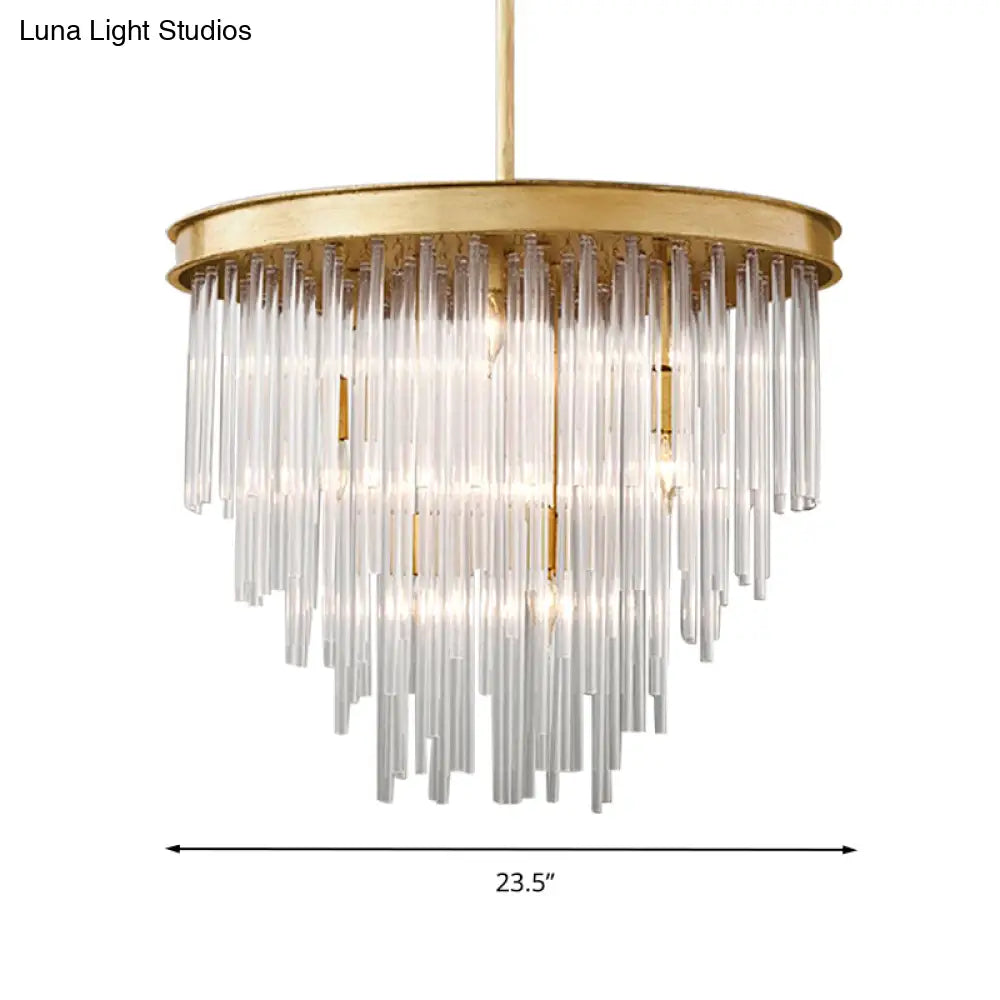 Modern Gold Pendant Chandelier Light With Tiered Clear Crystal Shade - 6/8 Bulb Restaurant Fixture