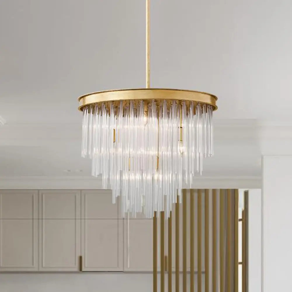 Modern Gold Pendant Chandelier Light With Tiered Clear Crystal Shade - 6/8 Bulb Restaurant Fixture