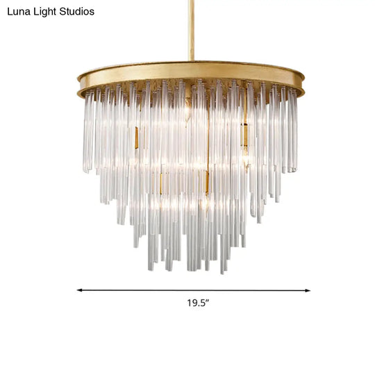 Modern Gold Pendant Chandelier Light With Tiered Clear Crystal Shade - 6/8 Bulb Restaurant Fixture