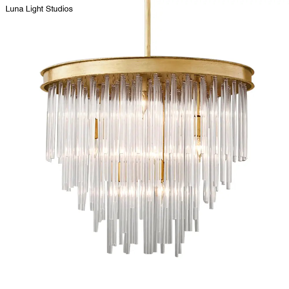 Modern Gold Pendant Chandelier Light With Tiered Clear Crystal Shade - 6/8 Bulb Restaurant Fixture