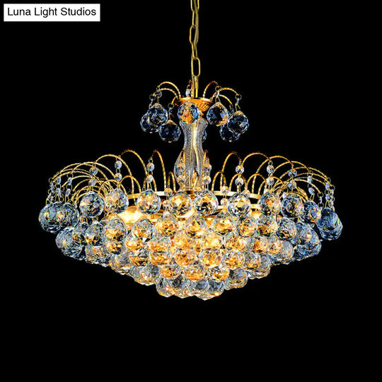 Modern Gold Pendant Chandelier With Faceted Crystal Ball - 3 Lights