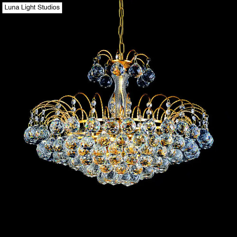 Modern 3-Light Gold Chandelier With Faceted Crystal Pendant