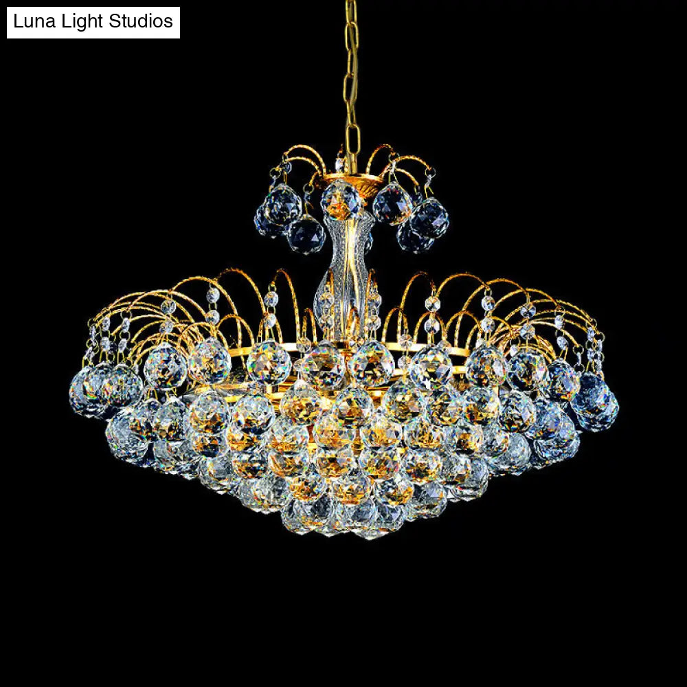 Modern Gold Pendant Chandelier With Faceted Crystal Ball - 3 Lights