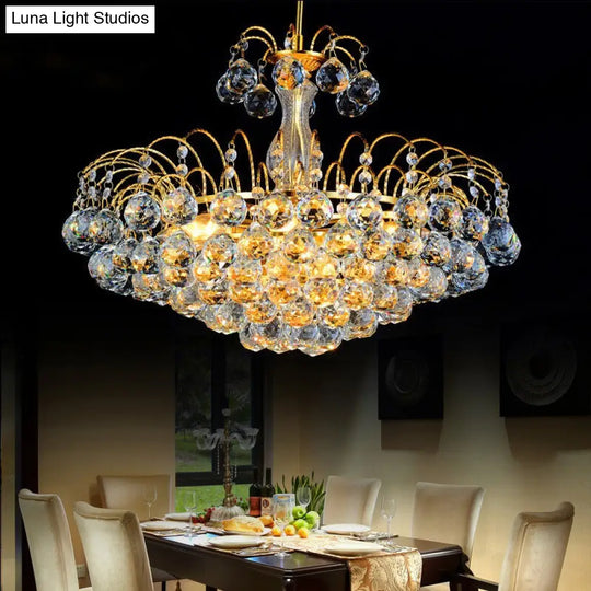 Modern 3-Light Gold Chandelier With Faceted Crystal Pendant