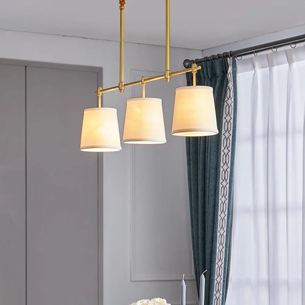 Modern Gold Pendant Lamp With 3-Lights & Cone Fabric Shade - Perfect For Dining Rooms Island