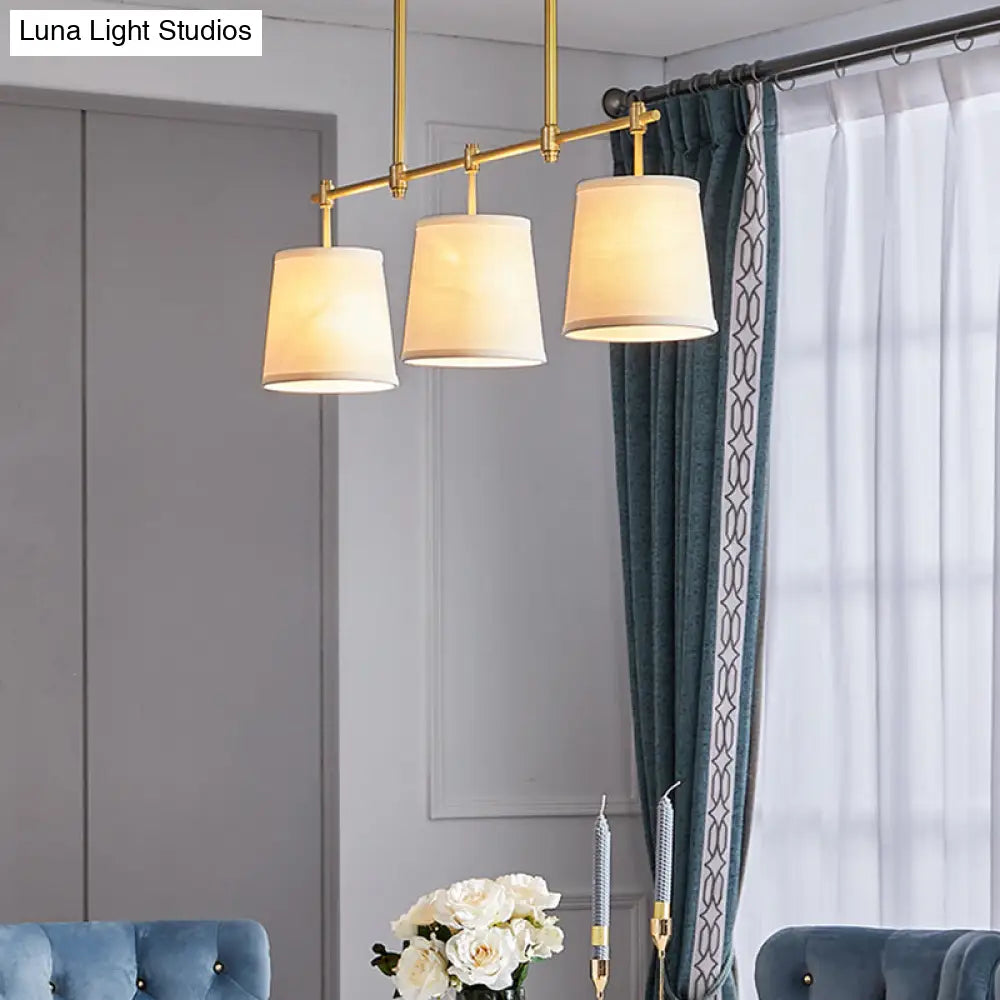 Modern Gold Pendant Lamp With 3-Lights & Cone Fabric Shade - Perfect For Dining Rooms Island