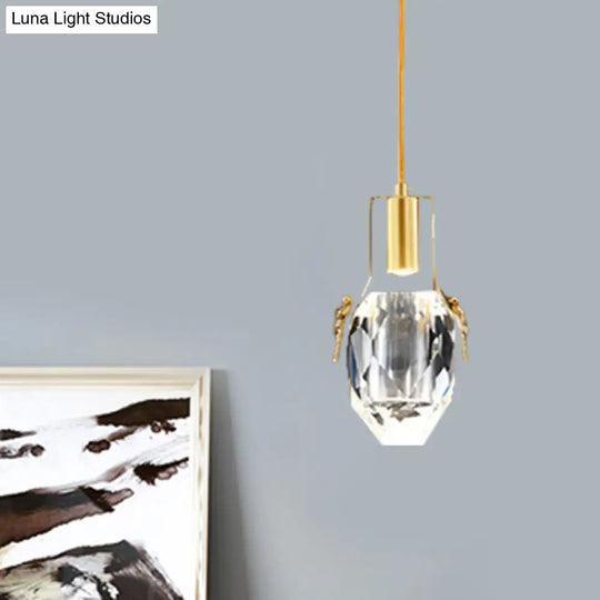Modern Gold Led Mini Crystal Pendant With Dragonfly Ornaments Clear