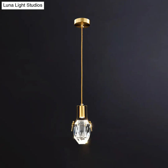 Modern Gold Pendant: Led Mini Suspension Lighting With Beveled Crystal Water Drop And Dragonfly