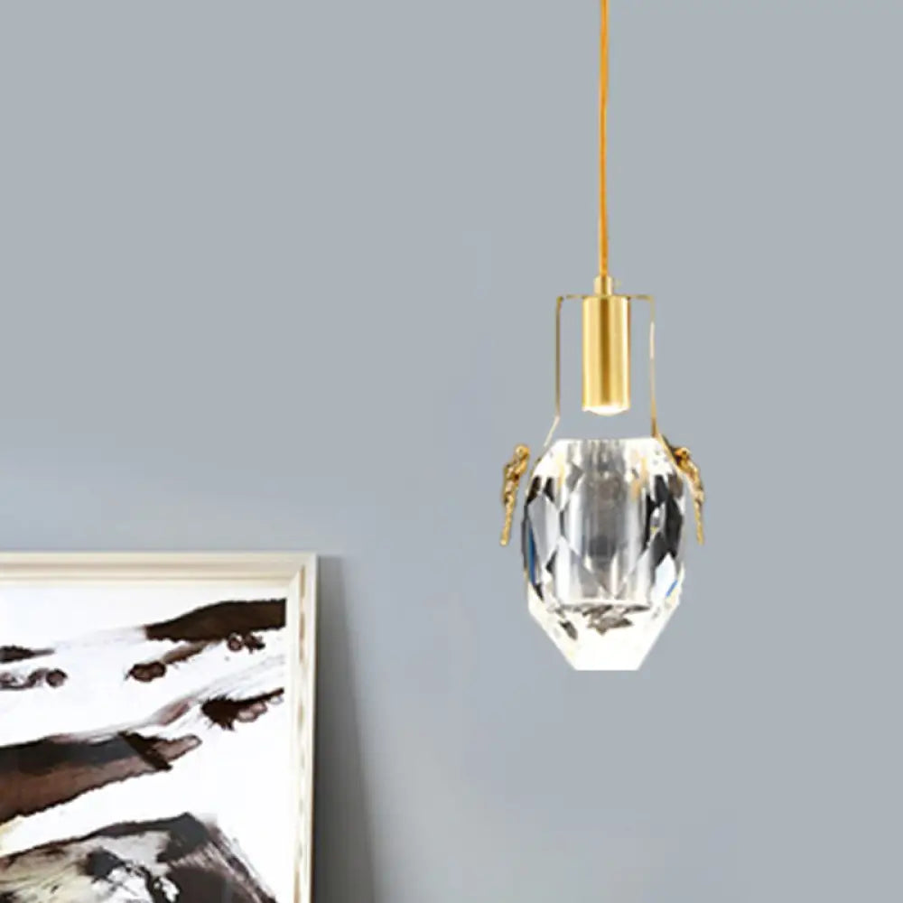 Modern Gold Pendant: Led Mini Suspension Lighting With Beveled Crystal Water Drop And Dragonfly