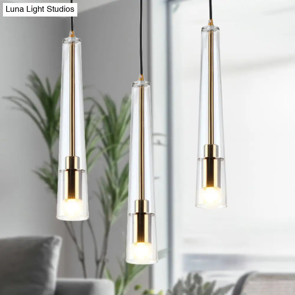 Modern Clear Glass Hanging Lamp Kit - Tubular 1-Head Gold Pendant Light For Dining Room