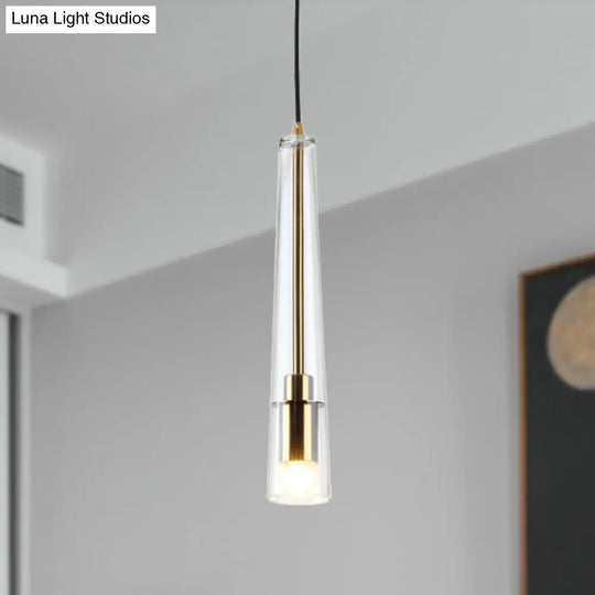 Modern Clear Glass Hanging Lamp Kit - Tubular 1-Head Gold Pendant Light For Dining Room