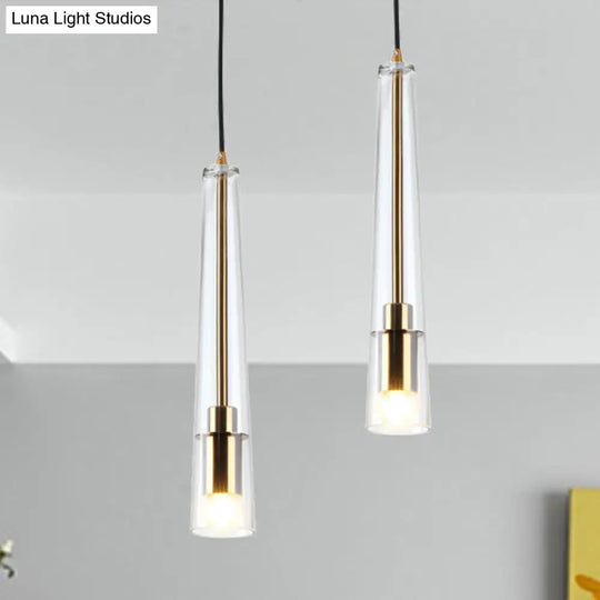 Modern Gold Pendant Light Fixture - Tubular Hanging Lamp Kit With Clear Glass Shade For Dining Room