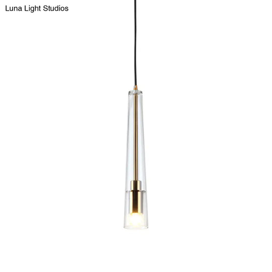 Modern Gold Pendant Light Fixture - Tubular Hanging Lamp Kit With Clear Glass Shade For Dining Room