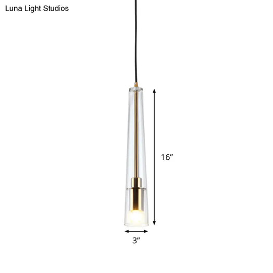 Modern Gold Pendant Light Fixture - Tubular Hanging Lamp Kit With Clear Glass Shade For Dining Room