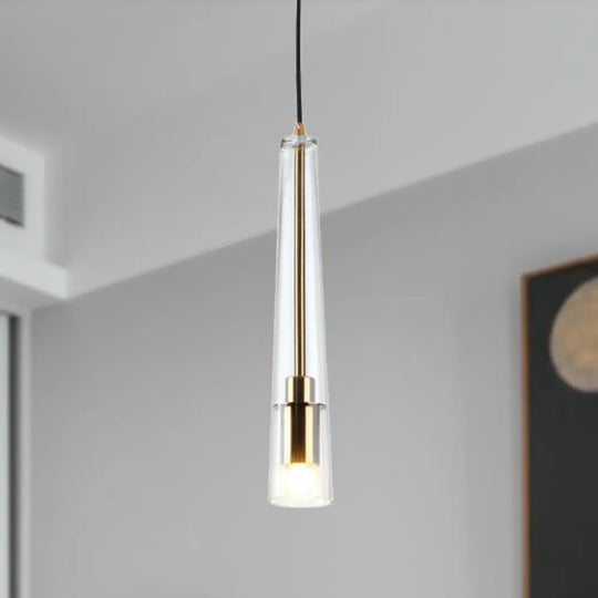 Modern Gold Pendant Light Fixture - Tubular Hanging Lamp Kit With Clear Glass Shade For Dining Room