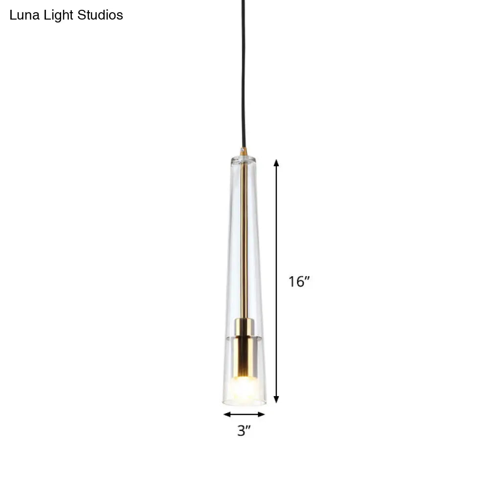 Modern Clear Glass Hanging Lamp Kit - Tubular 1-Head Gold Pendant Light For Dining Room