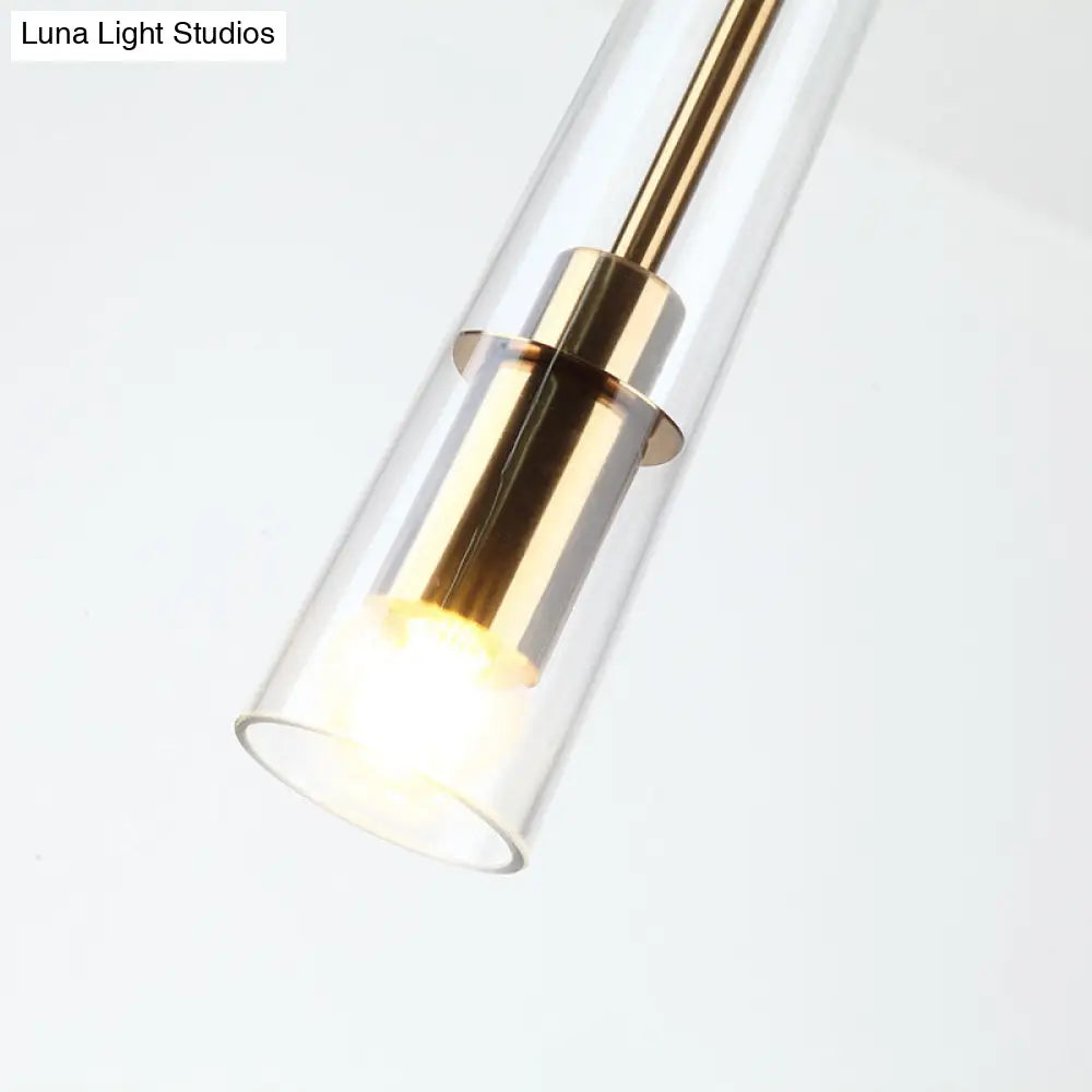 Modern Gold Pendant Light Fixture - Tubular Hanging Lamp Kit With Clear Glass Shade For Dining Room