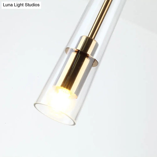 Modern Gold Pendant Light Fixture - Tubular Hanging Lamp Kit With Clear Glass Shade For Dining Room