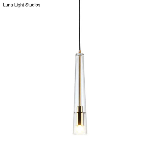 Modern Clear Glass Hanging Lamp Kit - Tubular 1-Head Gold Pendant Light For Dining Room