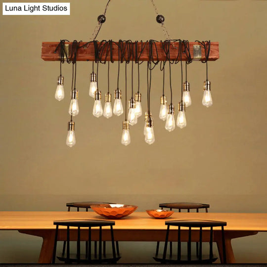 Industrial Linear Island Pendant Light With Gold Finish And Open Bulb Design / 46.5