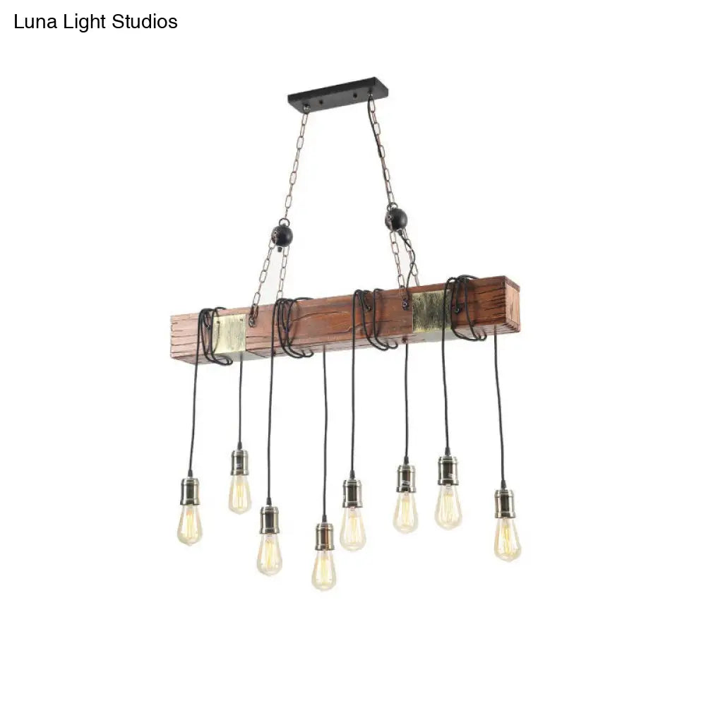 Industrial Linear Island Pendant Light With Gold Finish And Open Bulb Design / 37.5